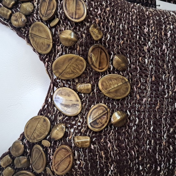 Vertigo Paris Brown/Cream Stone Detail V-Neck Sweater. Size Small NWT - Picture 5 of 10